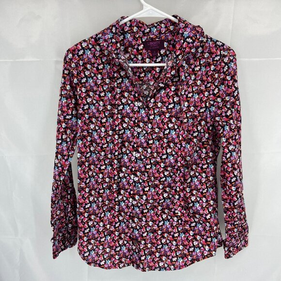 Liberty London J Crew Women 4 Floral Button Up Shirt Long Sleeve Casual Navy Top - Picture 1 of 10